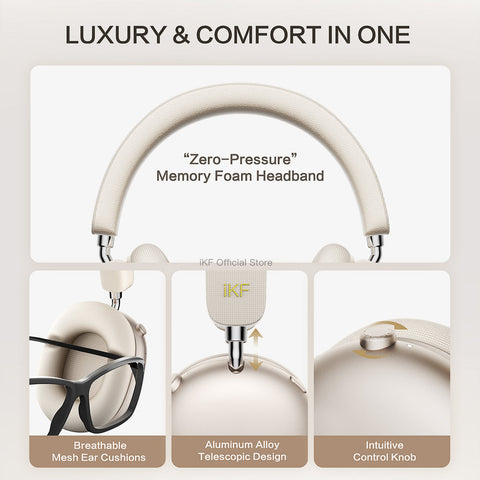 iKF Mars Wireless Bluetooth Headphones Quad-Speaker 40mm+20mm, 58dB Adaptive ANC, Hi-Res LDAC, 360° Spatial Audio, 140H Battery, 30ms Low Latency, Dual Device Connection