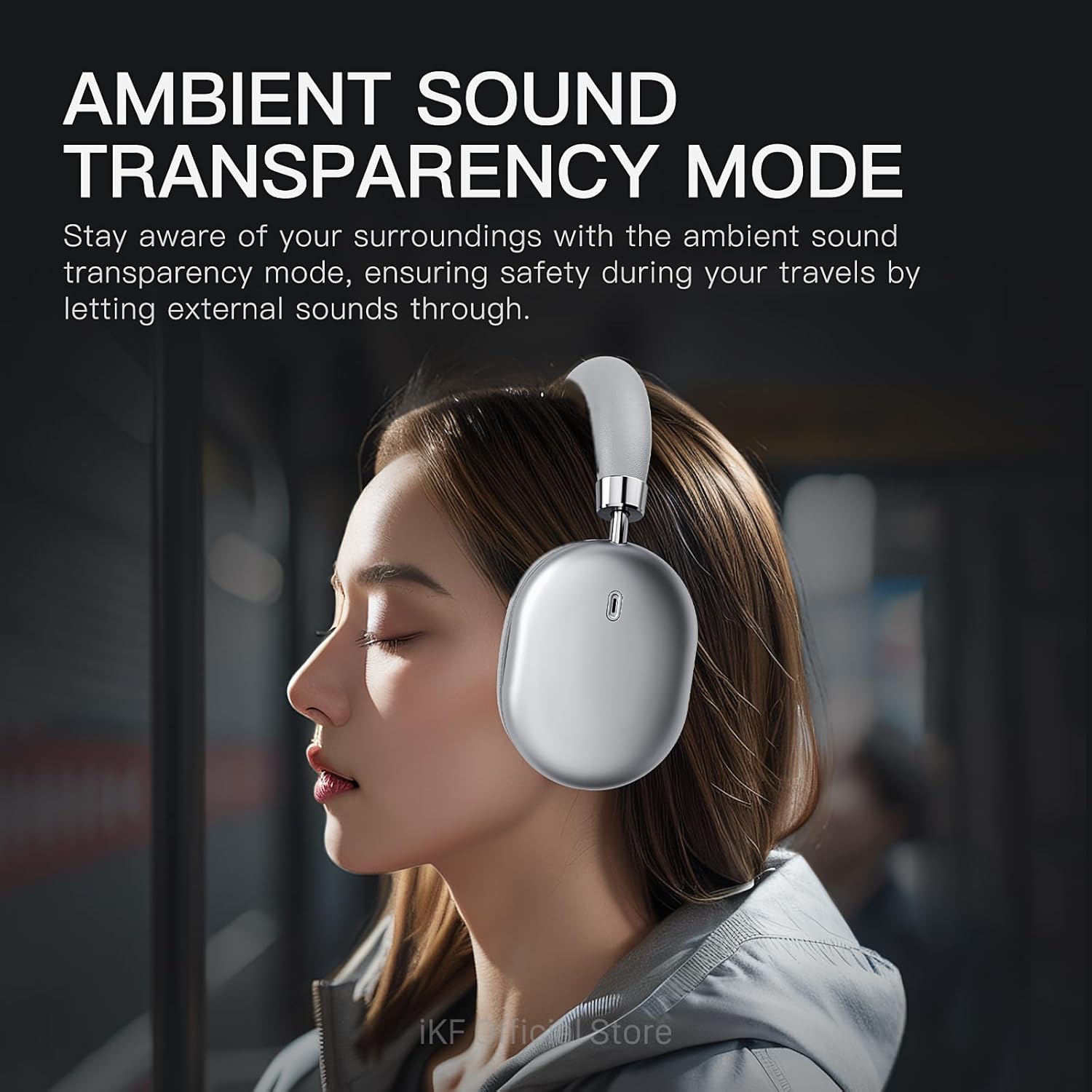 iKF Nano Adaptive Active Noise Cancelling Headphones, Wired/Wireless Bluetooth 5.4 Headset, 140H Playtime,Transparent Mode, Deep Bass