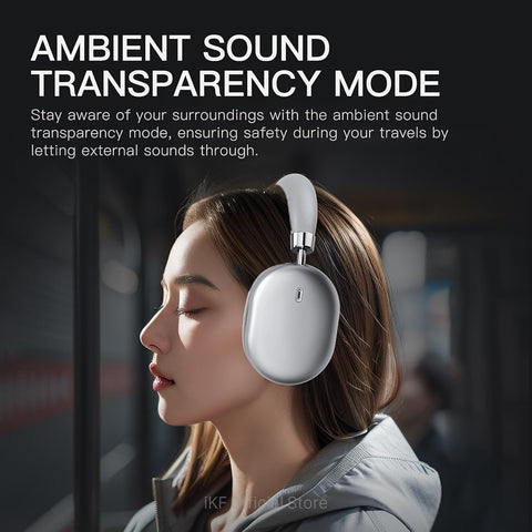 iKF Nano Adaptive Active Noise Cancelling Headphones, Wired/Wireless Bluetooth 5.4 Headset, 140H Playtime,Transparent Mode, Deep Bass