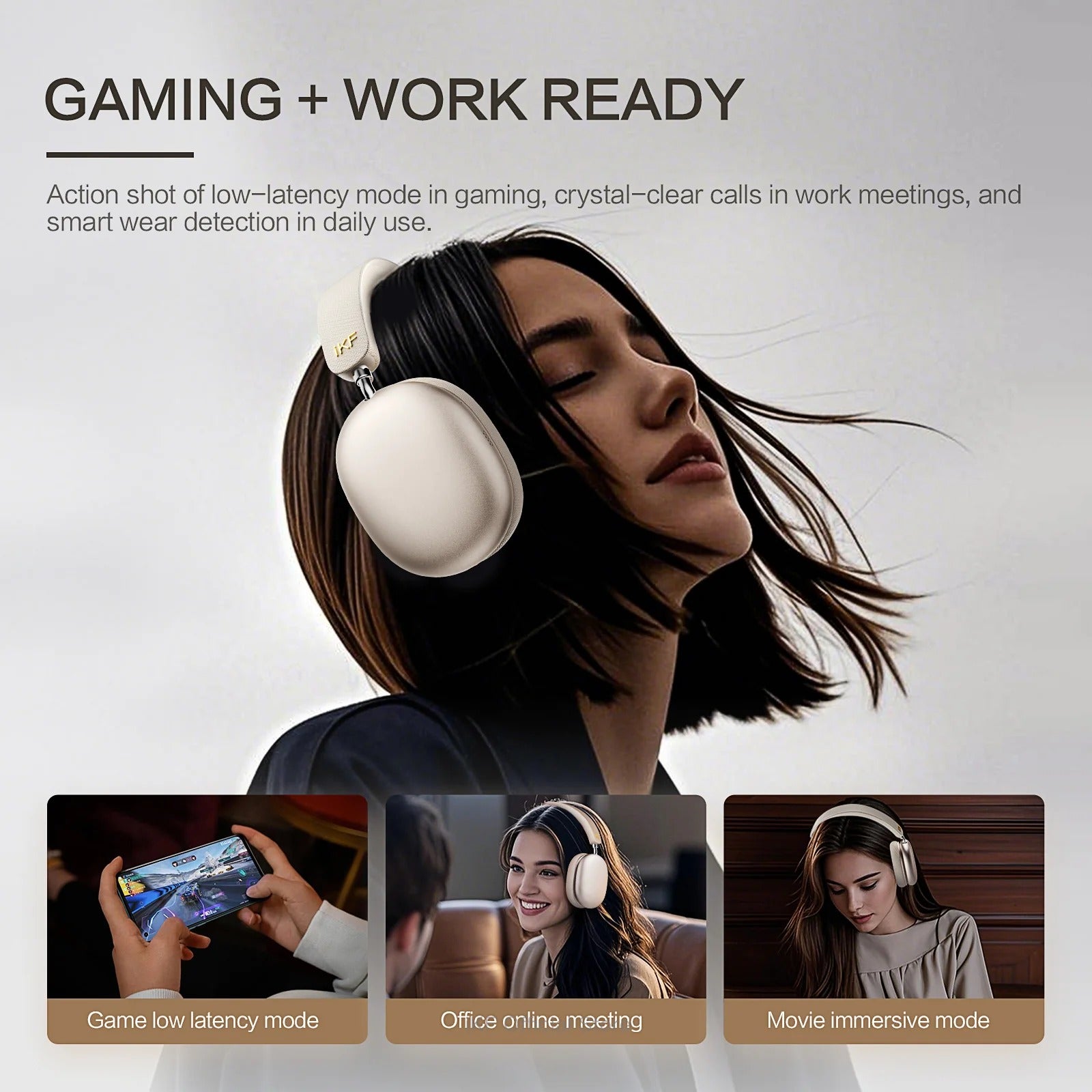 iKF Mars Wireless Bluetooth Headphones Quad-Speaker 40mm+20mm, 58dB Adaptive ANC, Hi-Res LDAC, 360° Spatial Audio, 140H Battery, 30ms Low Latency, Dual Device Connection